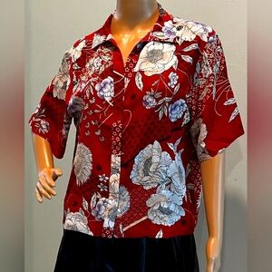 Johnny Was 100% Silk Royal Crane Brooklyn Top  Size Small   NWT